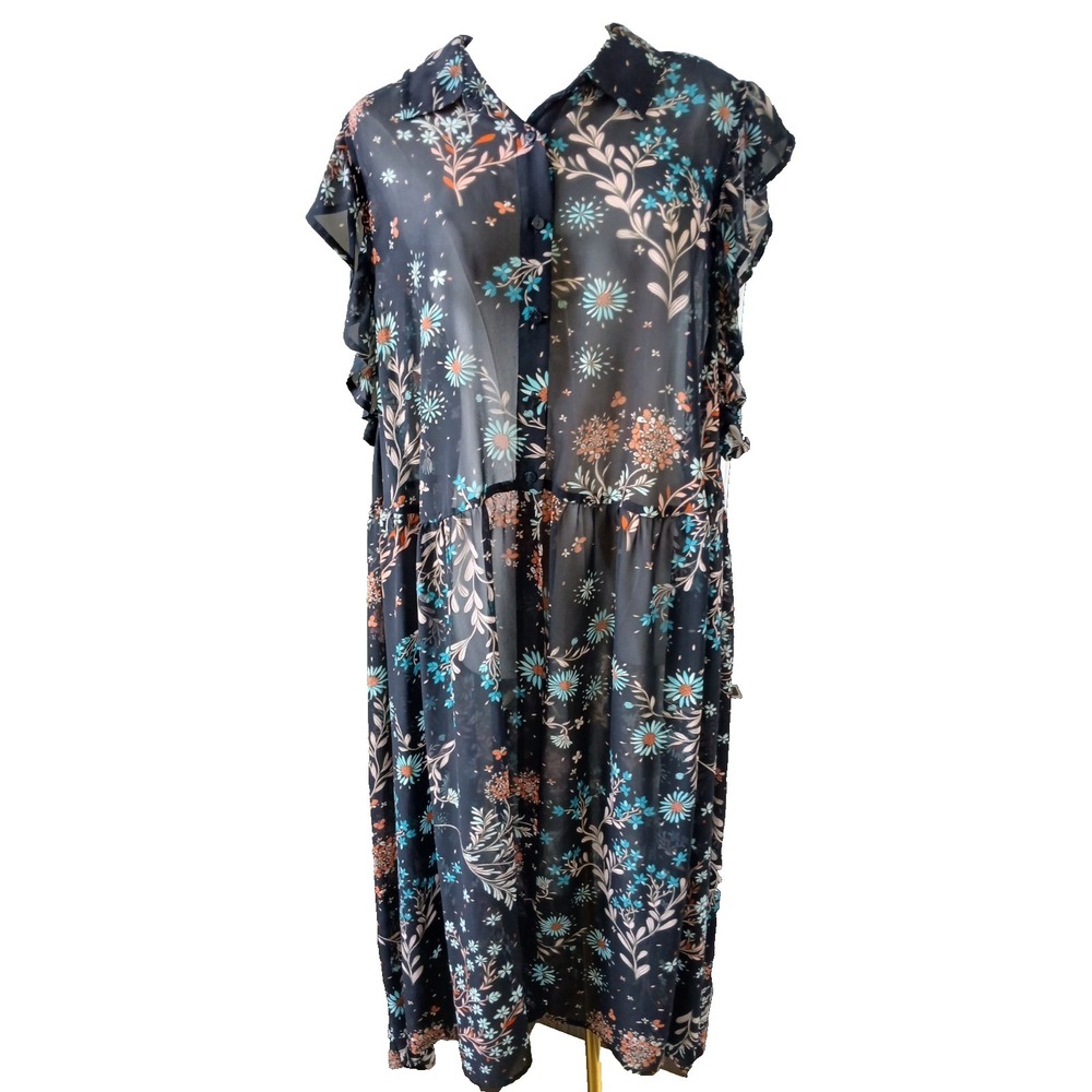 Boutique Sheer Maxi Black Floral Top Cover-up Women's Size 1X